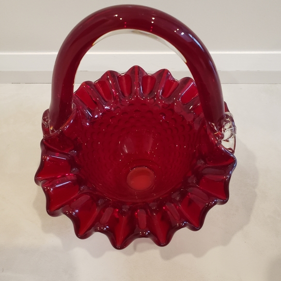 Vintage ruby red hobnail glass basket - Picture 2 of 7